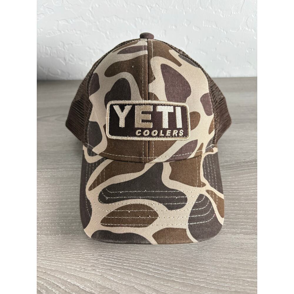 Yeti Colors Men's Desert Camo Trucker Snapback Hat-Brown Tan EUC‎